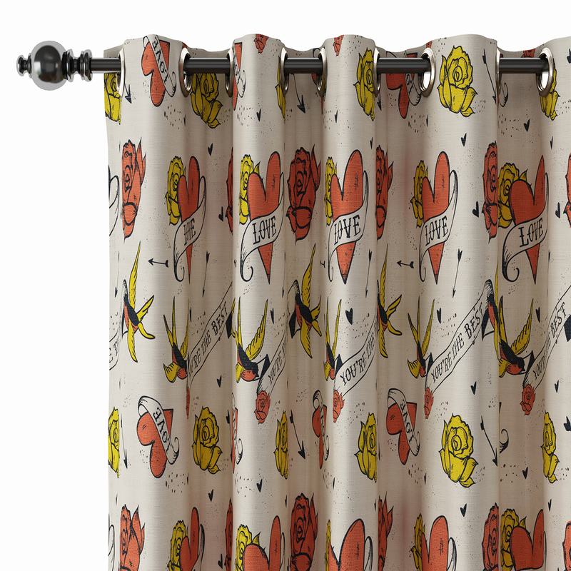 Love Print Polyester Linen Curtain Drapery with Privacy Blackout Thermal Lining CHERYL