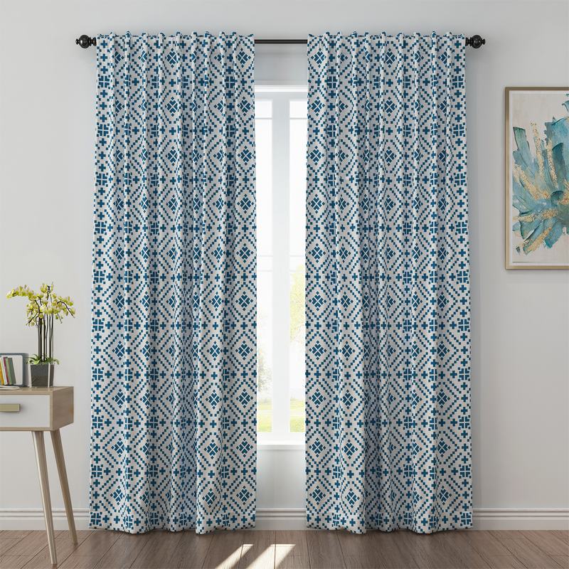 Geometric Print Polyester Linen Curtain Drapery OSCAR