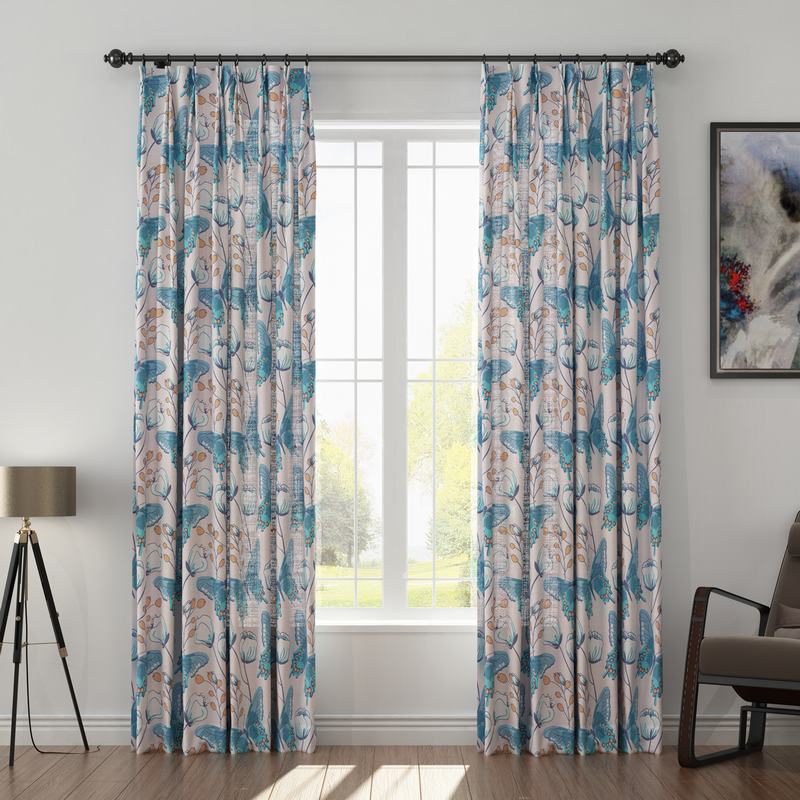 Nature Print Polyester Linen Curtain Drapery with Privacy Blackout Thermal Lining ALICE