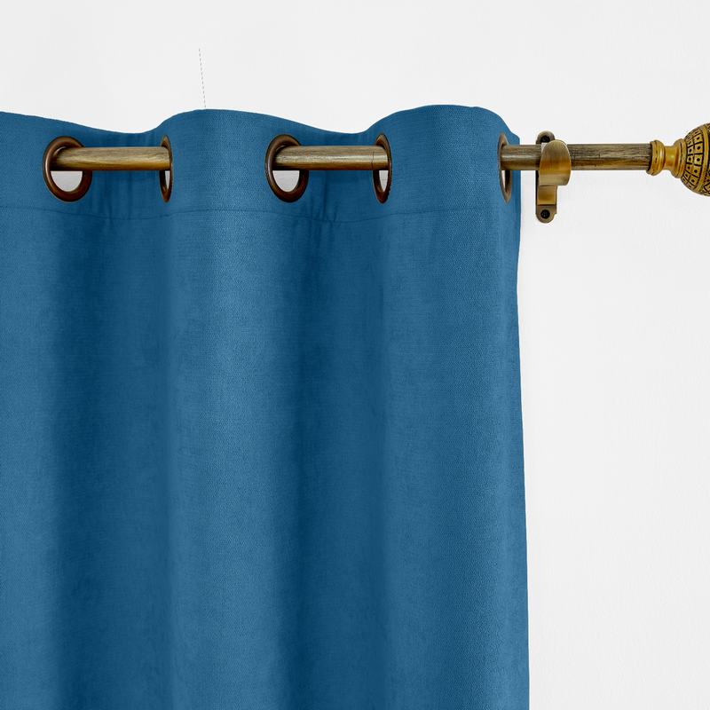 CUSTOM Kante Blue Polyester Cotton Drapery With Lining Curtains