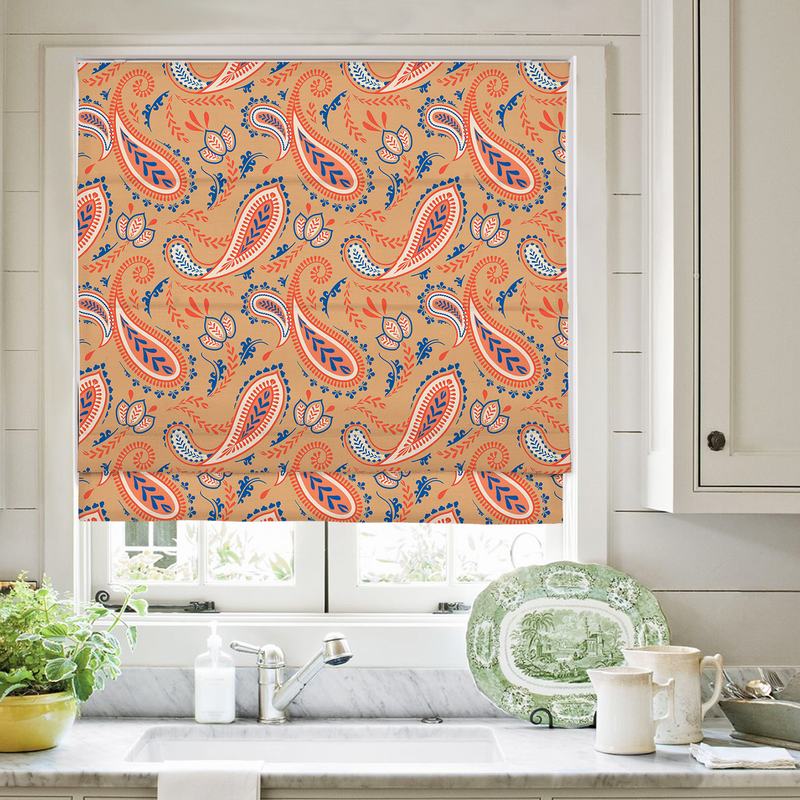 ANITA Paisley Print Polyester Linen Roman Shade