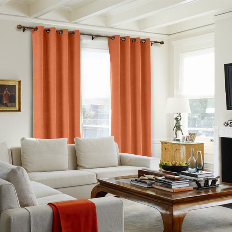 CUSTOM Kante Burnt Orange Polyester Cotton Drapery With Lining Curtains