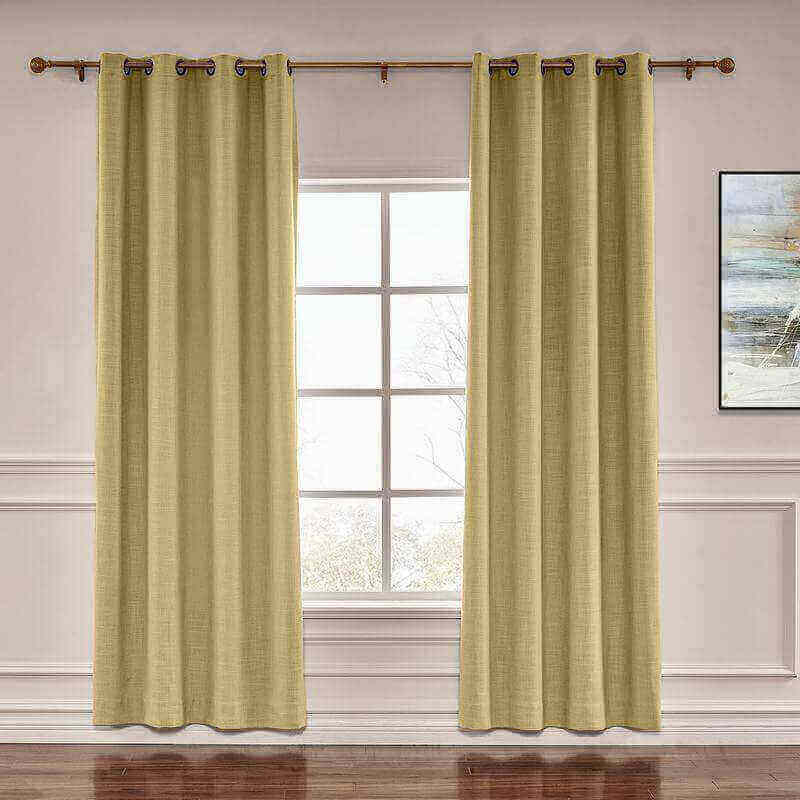 CUSTOM Liz Khaki Yellow Polyester Linen Window Curtain Drapery with Lined