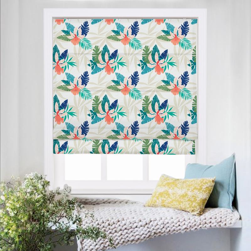 BRITNEY Tropical Print Polyester Linen Roman Shade