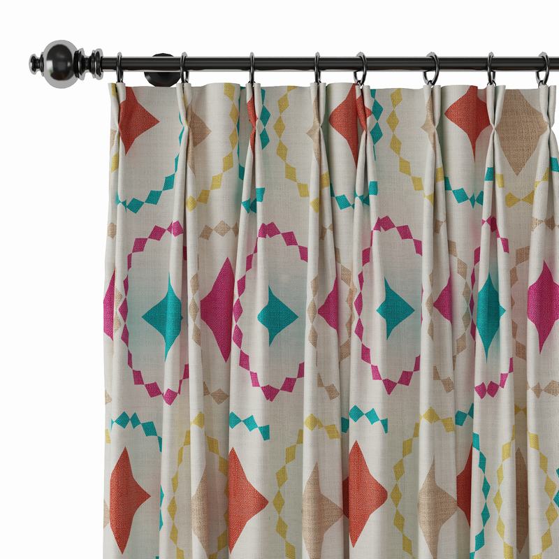 Geometric Print Polyester Linen Curtain Drapery FLAMINGO
