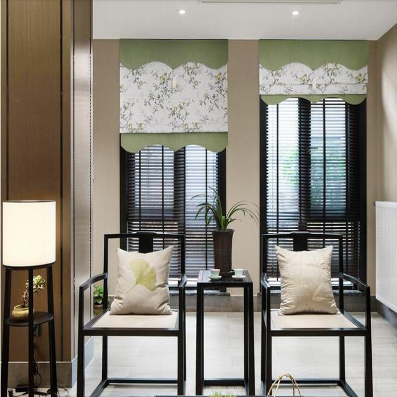 Print Polyester Roman Shade In Green