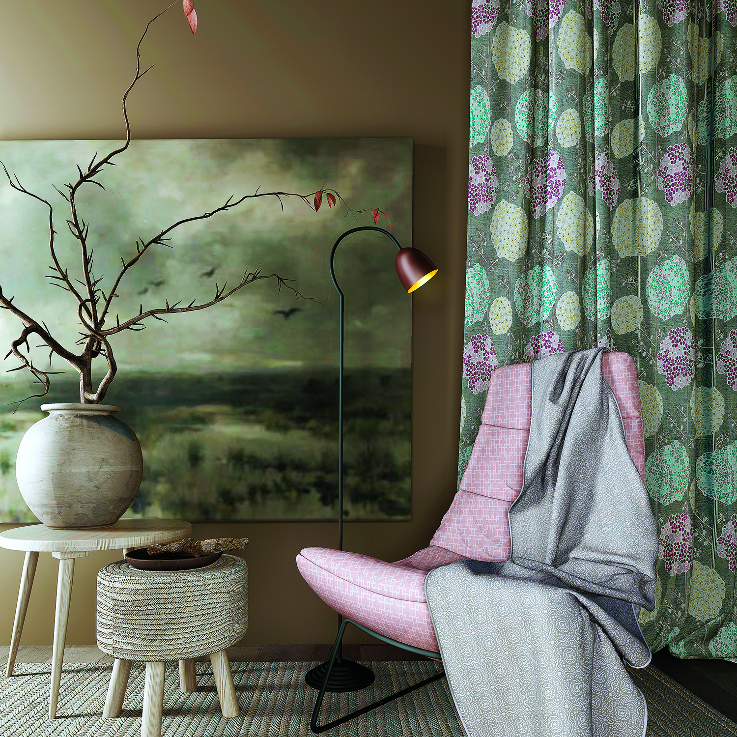 Cartoon Flowers Printed Window Drape Thermal Insulated Curtain EMMETT