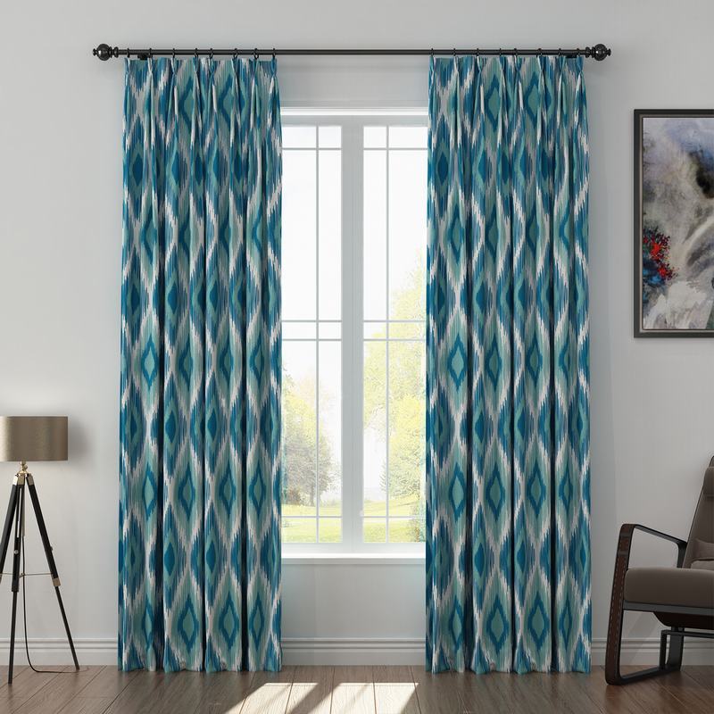 Geometric Print Polyester Linen Curtain Drapery with Privacy Blackout Thermal Lining CLIFF