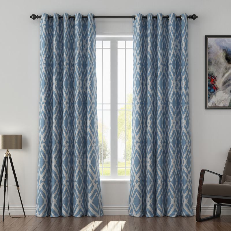 Geometric Print Polyester Linen Curtain Drapery with Privacy Blackout Thermal Lining CAMILLE