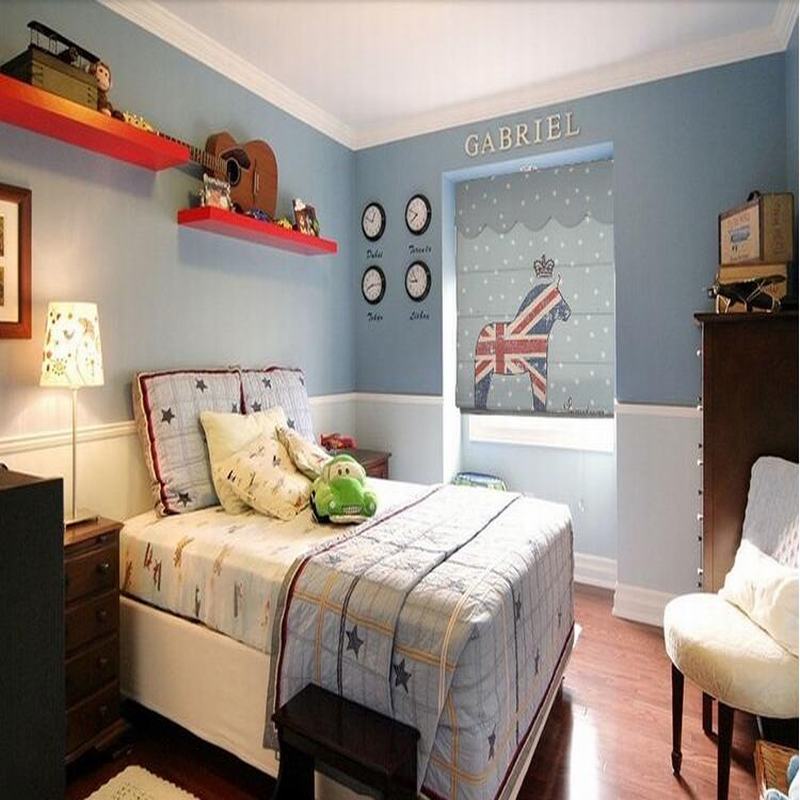 Print Cotton Polyester Roman Shade In Blue