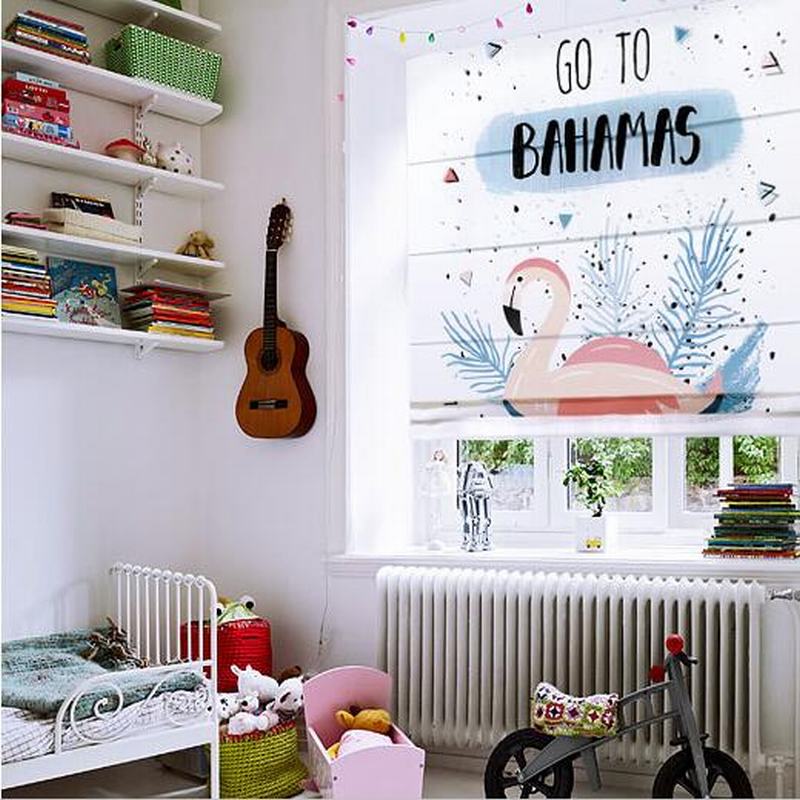 Print Polyester Roman Shade In Blue