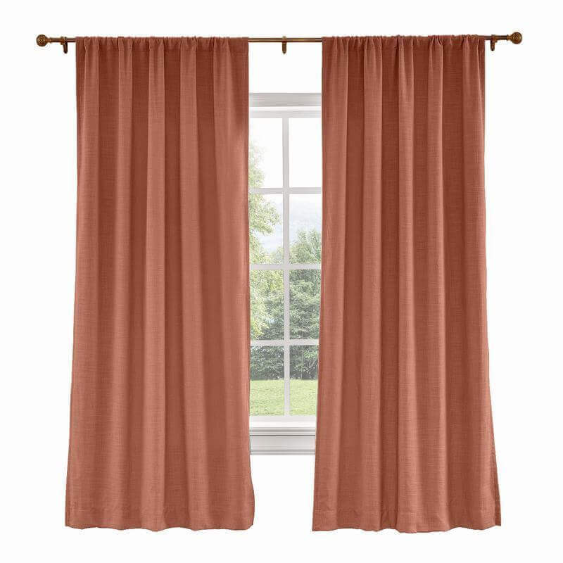 CUSTOM Liz Firebrick Polyester Linen Curtain Drapery with Lined