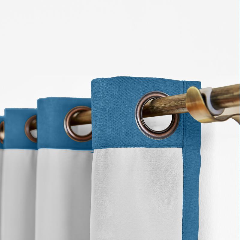 CUSTOM Kante Blue Polyester Cotton Drapery With Lining Curtains