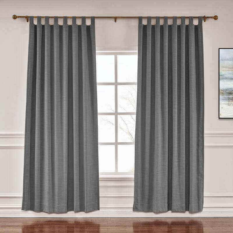 CUSTOM Liz Carbon Grey Polyester Linen Window Curtain Drapery with Lined