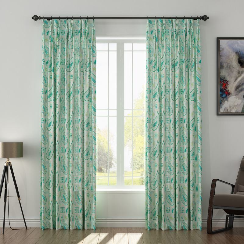 Paisley Print Polyester Linen Curtain Drapery with Privacy Blackout Thermal Lining ASHLEY