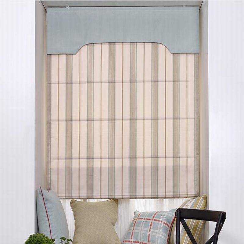 Blue Green Stripes Polyester Cotton Roman Shade In Blue Green