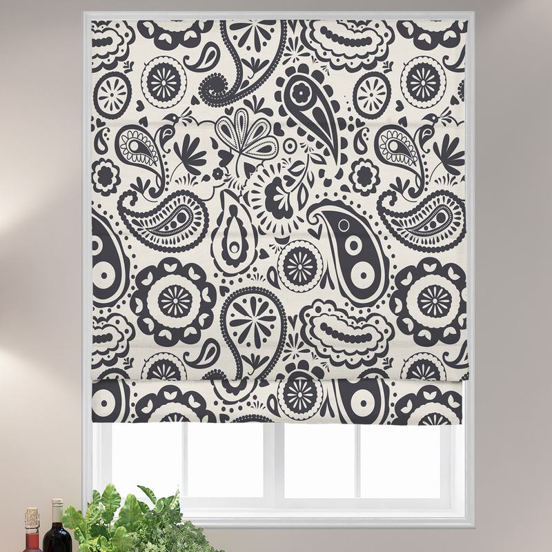 STELLA Paisley Print Polyester Linen Room Darkening Roman Shade