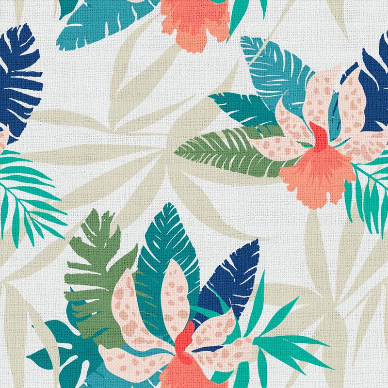 Tropical Print Polyester Linen Curtain Drapery with Privacy Blackout Thermal Lining BRITNEY