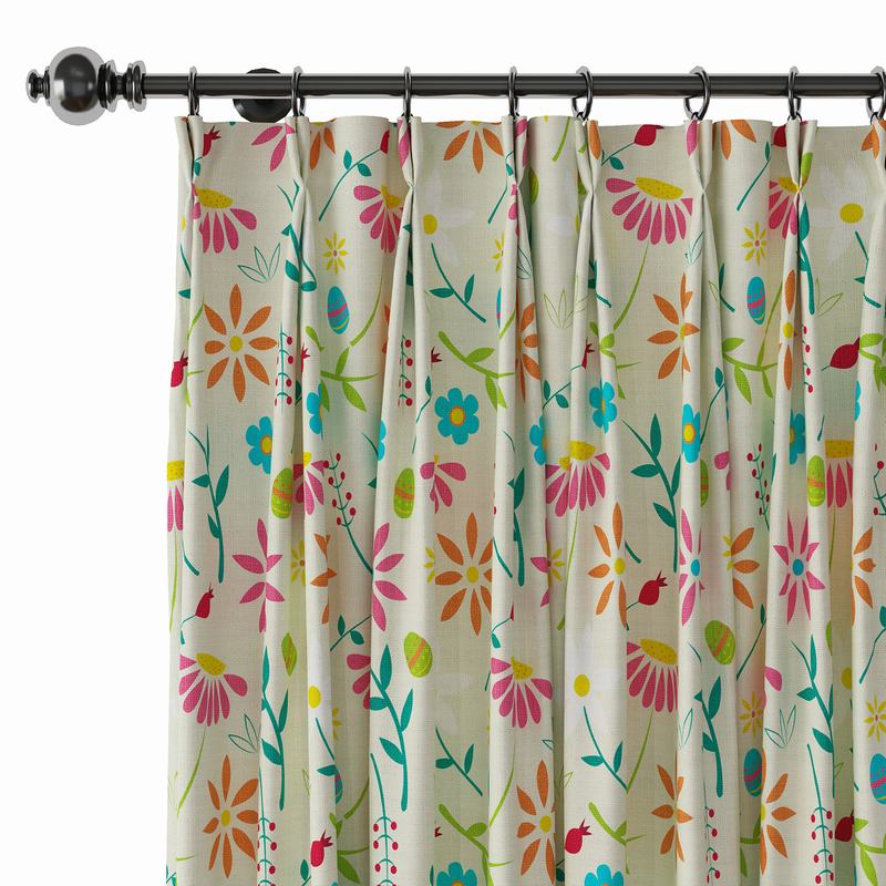 Floral Print Polyester Linen Curtain Drapery with Privacy Blackout Thermal Lining CASSIE