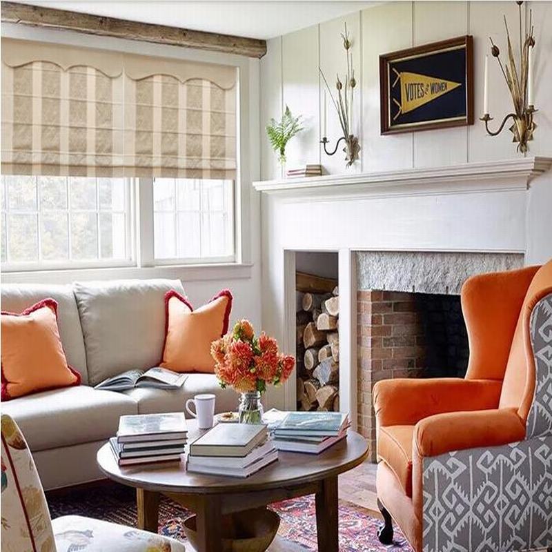 Stripe Cotton Linen Roman Shade In Beige