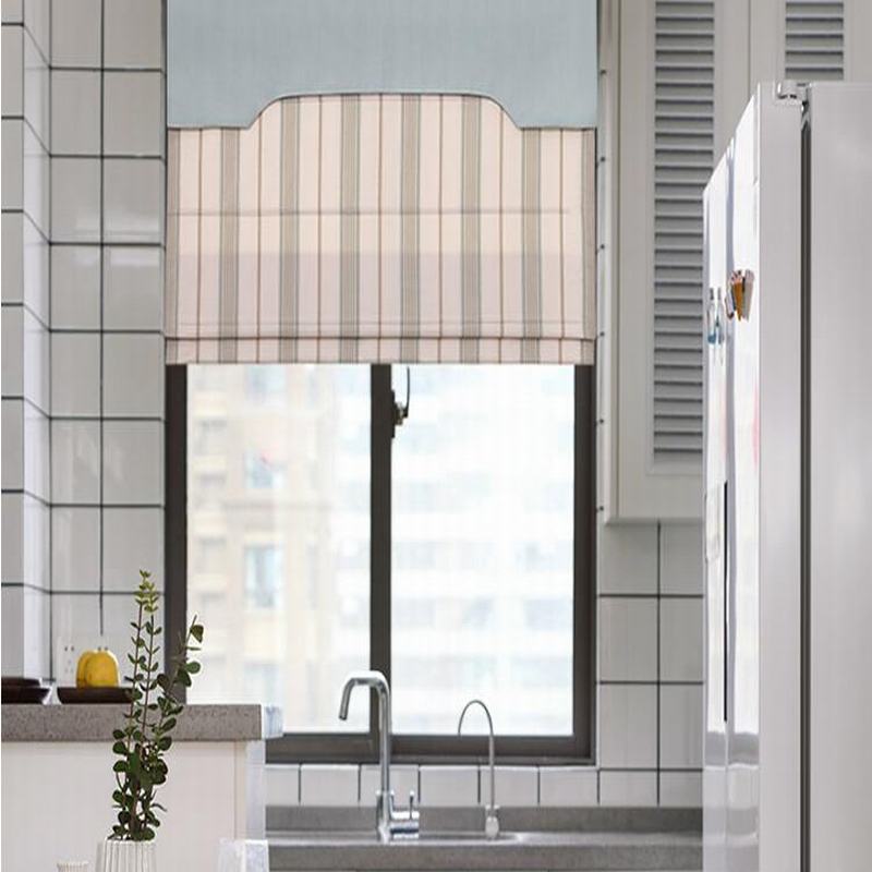 Blue Green Stripes Polyester Cotton Roman Shade In Blue Green