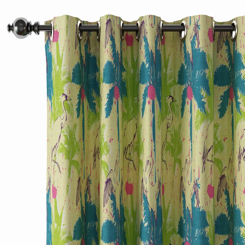 Tropical Print Polyester Linen Curtain Drapery with Privacy Blackout Thermal Lining BONNIE