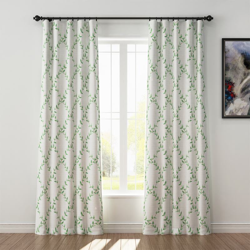 Nature Print Polyester Linen Curtain Drapery GARDEN