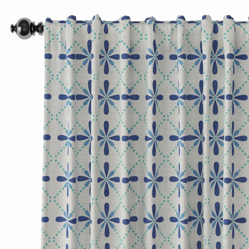 Geometric Print Polyester Linen Curtain Drapery CAMELLIA