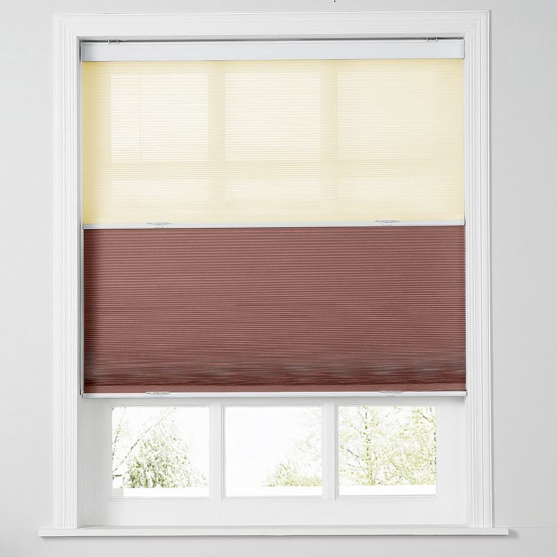 RUTH Cordless Blackout TriShades Day/Night Honeycomb Shade with White Backing Beige Sheer