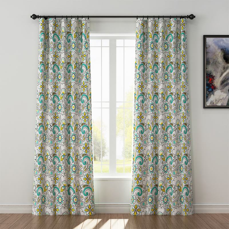 Paisleys Print Polyester Linen Curtain Drapery ATLAS