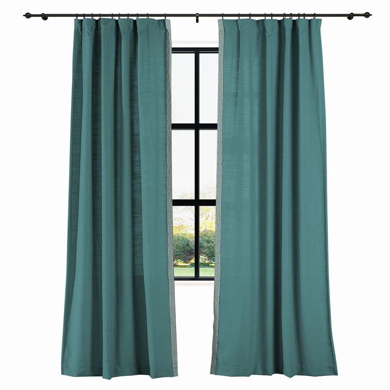 AMARA Polyester Linen Curtain Drapery With Decorative Trim Custom Sold Per Pair