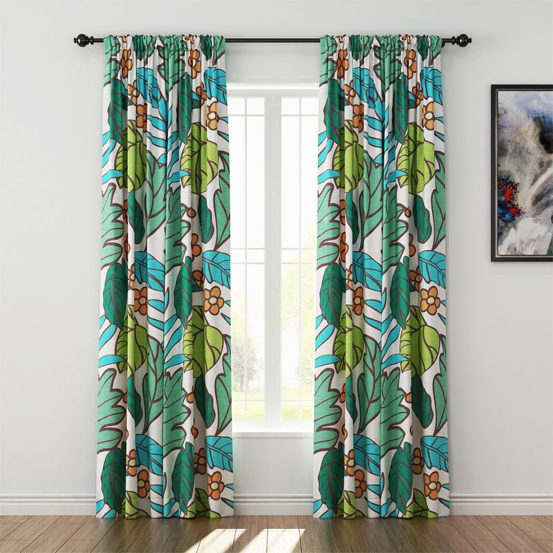 Nature Print Polyester Linen Curtain Drapery WACHUA