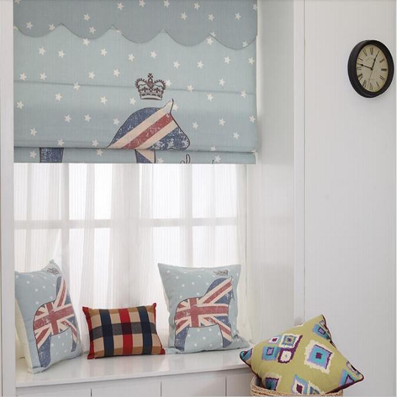 Print Cotton Polyester Roman Shade In Blue