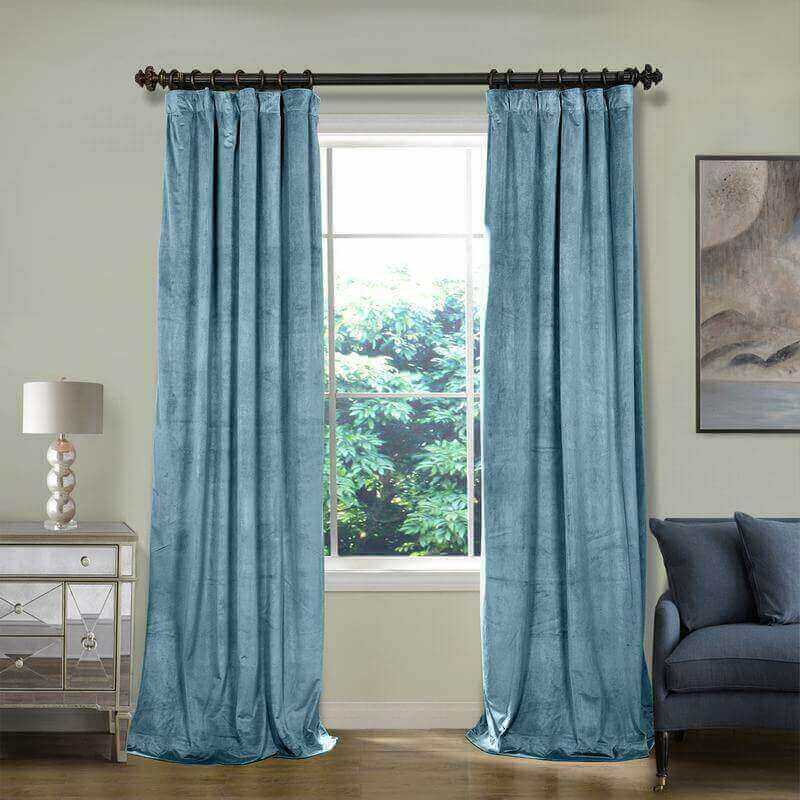 CUSTOM Birkin Sky Blue Velvet Curtain Drapery With Lining For Traverse Rod Pole or Track