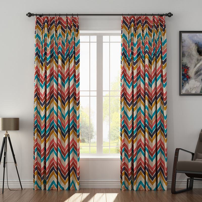 Abstract Print Polyester Linen Curtain Drapery with Privacy Blackout Thermal Lining BARBARA