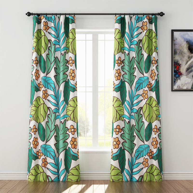 Nature Print Polyester Linen Curtain Drapery WACHUA