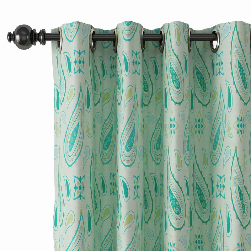 Paisley Print Polyester Linen Curtain Drapery with Privacy Blackout Thermal Lining ASHLEY