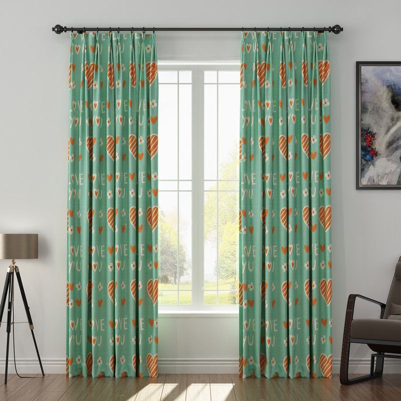 Love Print Polyester Linen Curtain Drapery with Privacy Blackout Thermal Lining CASPAR