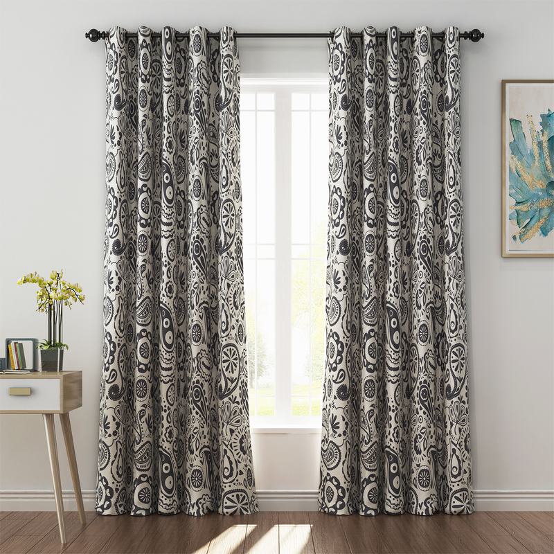Paisley Print Polyester Linen Curtain Drapery IRIS