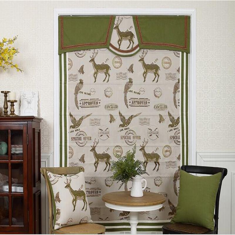 Print Polyester Cotton Roman Shade In Green