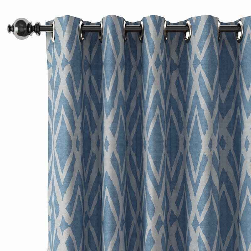 Geometric Print Polyester Linen Curtain Drapery with Privacy Blackout Thermal Lining CAMILLE