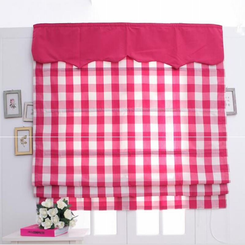 Plaid Print Polyester Cotton Roman Shade In Red