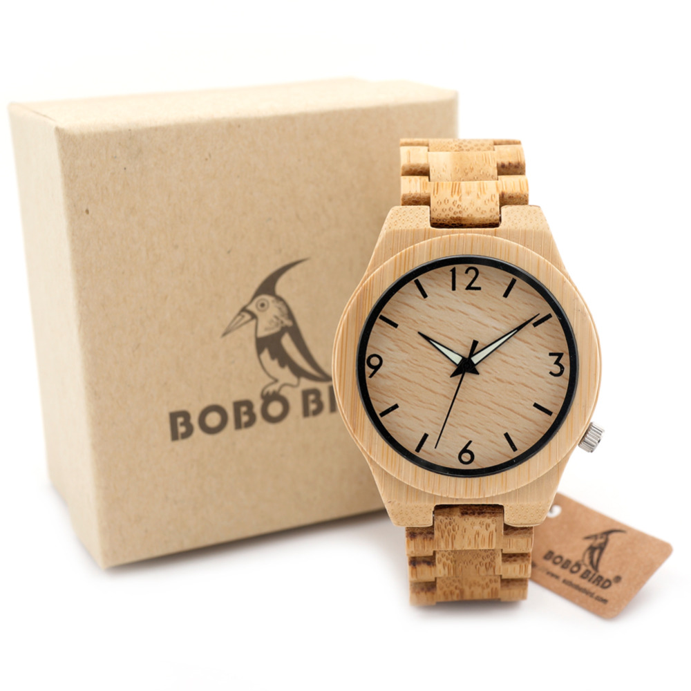 BOBO BIRD D27 Full Bamboo Wooden Watch for Men Top Brand Luxury Quartz Wooden Band Luminous Needle Wrist Watches in Gift Box