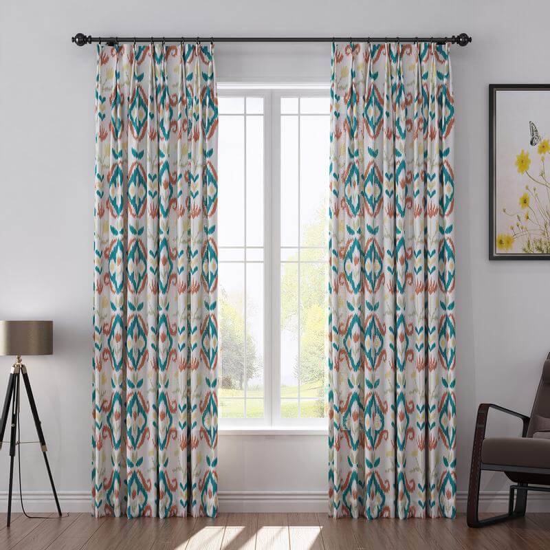 Ethnic Print Polyester Linen Curtain Drapery with Privacy Blackout Thermal Lining ANGELIA