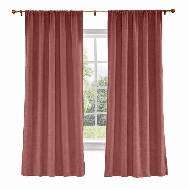 CUSTOM Liz Maroon Polyester Linen Curtain Drapery with Lined