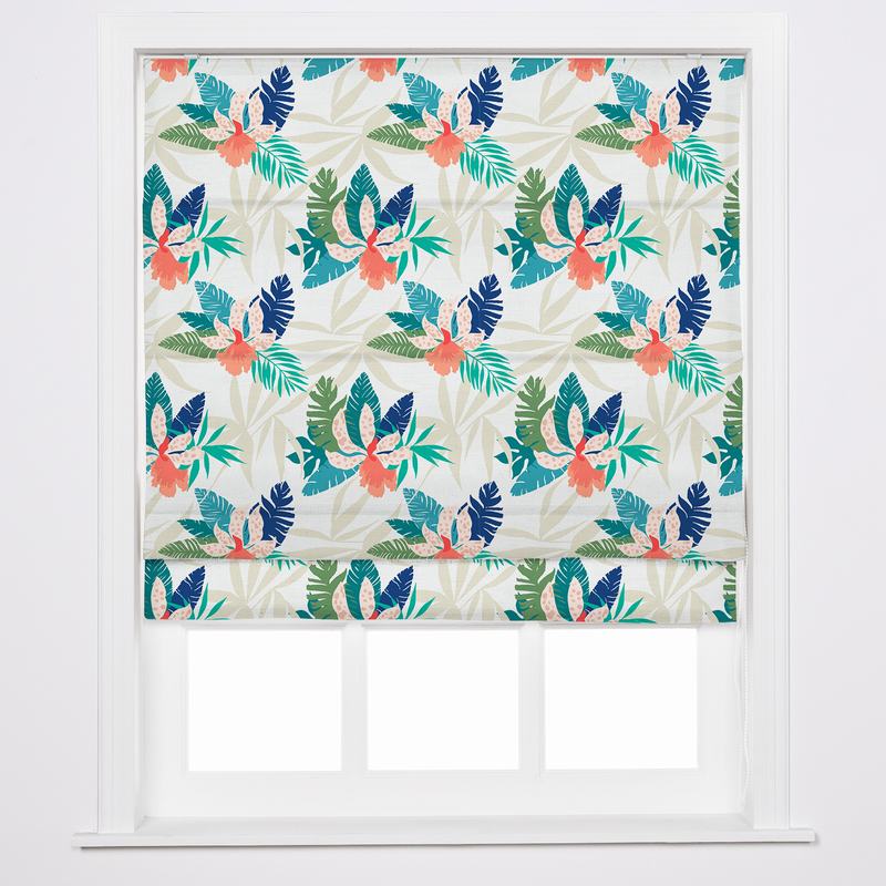 BRITNEY Tropical Print Polyester Linen Roman Shade