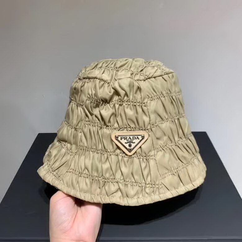 20冬季最新专柜款-Prada2020秋季新款褶皱休闲渔夫帽，百搭时尚，携带方便，可调节