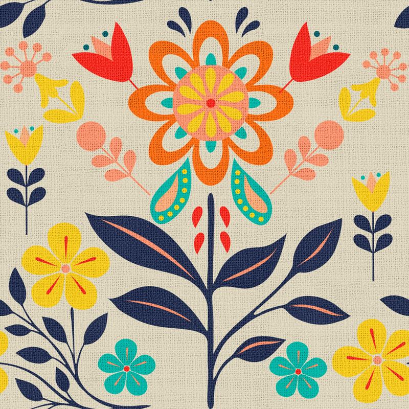 Floral Print Polyester Linen Curtain Drapery with Privacy Blackout Thermal Lining BENSON