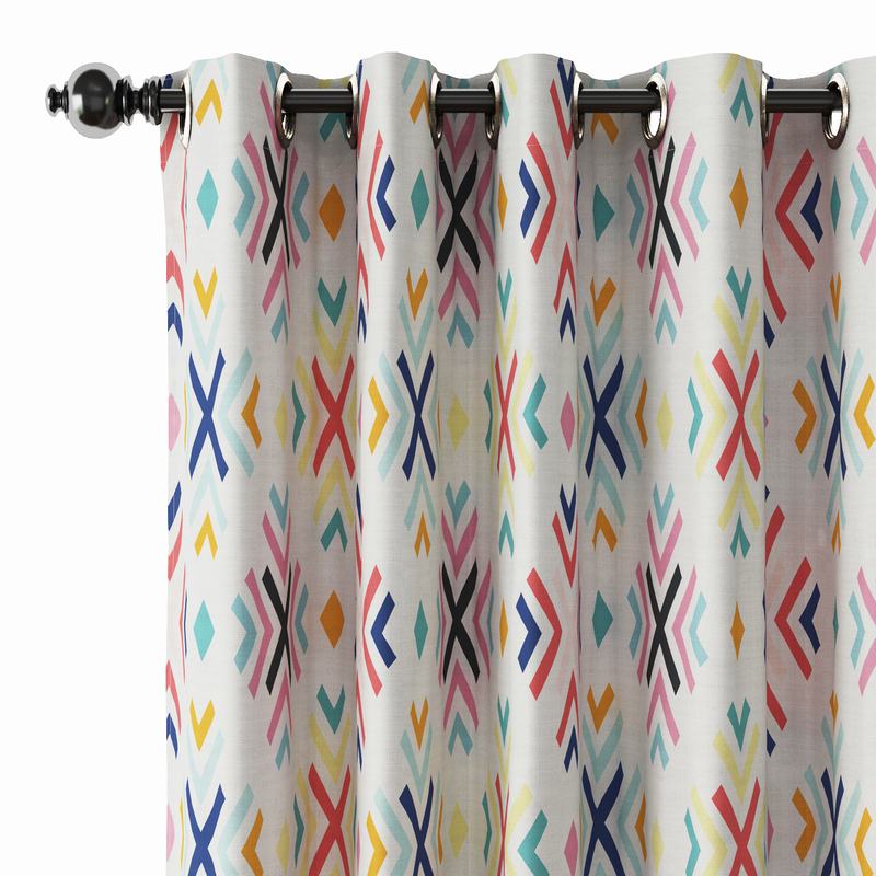 Geometric Print Polyester Linen Curtain Drapery ARAV