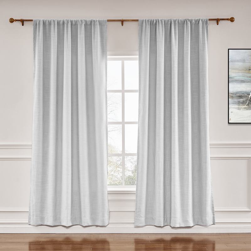 CUSTOM Liz Beige White Polyester Linen Window Curtain Drapery with Lined
